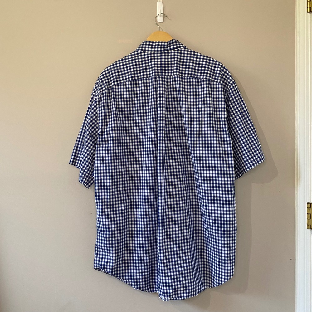 Ralph Lauren EUC Mens 2XLT Blue Gingham Short Sleeve Button Up Shirt Yellow Pony - Picture 2 of 5